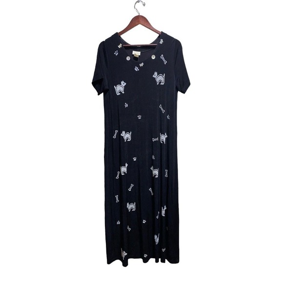 Long black comfy dress with doggies & bones and paw prints so so cute SZ Med - Picture 1 of 5